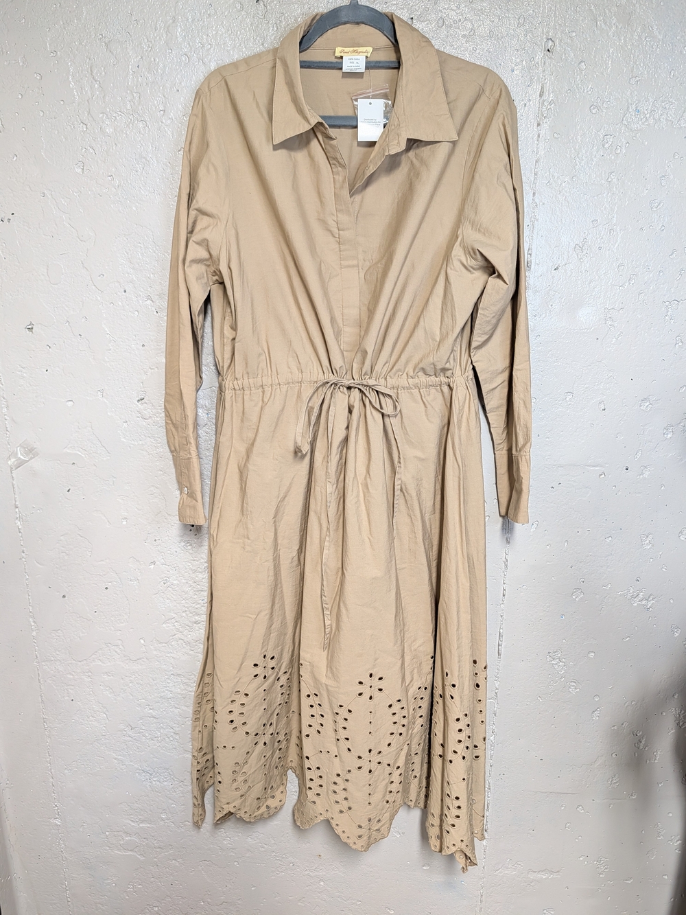 NWT Sweet Magnolia Cotton Eyelet Shirt Dress XL Tan Midi -Wester Coastal Cowgirl